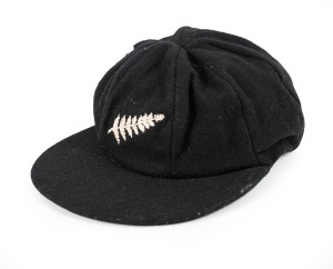 238 · RICHARD HADLEE - NEW ZEALAND TEST CAP: Circa 1980s New Zealand black cloth Test Team cap, manufacturer "Westminster By Freister", with embroidered "silver fern" emblem of New Zealand to front. The cap has been signed by Hadlee to the inside. Hadlee played in 86 Tests for New Zealand; he was Cap number 127, and retired with 431 Test wickets and 3,124 runs to his name.