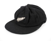 RICHARD HADLEE - NEW ZEALAND TEST CAP: Circa 1980s New Zealand black cloth Test Team cap, manufacturer "Westminster By Freister", with embroidered "silver fern" emblem of New Zealand to front. The cap has been signed by Hadlee to the inside. Hadlee played