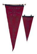 FITZROY 1944 PREMIERSHIP: Two souvenir felt pennants, the larger 76cm long, with the names of the players, staff, VFL delegates, solicitor, timekeeper, dentist, physician, trainers, and administrators. Extremely scarce - the only other example known to us