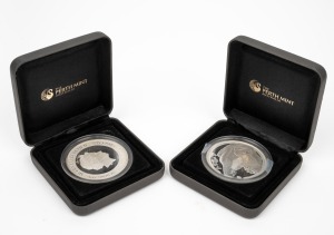 Tuvalu: 5oz SILVER PROOFS: Two 2017 Perth Mint T-Rex $5 5oz silver coins, from a limited edition of 500, both in presentation case. (2).