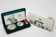 BOER WAR: 2003 Perth Mint commemorative set comprising 2oz silver coin, 1oz silver medallion, and miniature replica Queen's South Africa Medal; offered in presentation case with CoA and box.