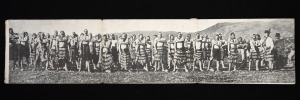NEW ZEALAND: July 1904 usage of a triple-panoramic illustrated lettercard (H & B Panoramic Letter Card) depicting a "Maori Haka"; sent from Sydney; with short-paid tax stamp and addressed to DENMARK.