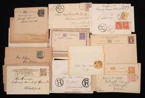 VICTORIA - Postal History: A small accumulation of Colonial Period items from Victoria and other Colonies, including 6d Blue on 1880 Ballarat to Edinburgh cover; 1892 Lettercard short paid to Germany; 1895 1d Card from Shepparton to TOOLAMBA EAST with arr