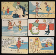 POSTCARDS: ARTIST - ALEX SASS: Six different cards, mainly featuring Sass's bathing beauties, including "I think men are so cheeky."; mainly Used. (6).
