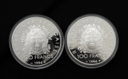 FRANCE: 1994 100 Franc silver Proof pair produced for the IOC Centennial 1896-1996 Series - Discus and Javelin, (2). - 2