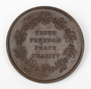 U.K.: Repeal of the Sacramental Test Act, 1828, by S. Clint, (bronze, 60mm, 85g) with standing Liberty handing charter to seated Britannia, Piety in centre, reverse legend in wreath, EF. - 2