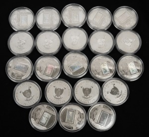 Cameroon: SILVER PROOFS - SHROUD OF TURIN: Group of twenty-two 2010 "Le Suaire De Turin" 1000 CFA franc coins, each 20g sterling silver with holographic accent, all in coin capsules. (22).