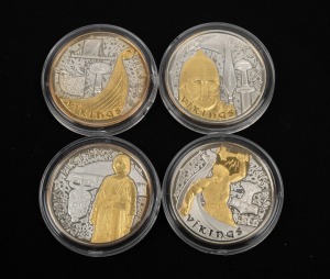 ANDORRA - GILDED PROOFS: Set of four 2008 "Viking Series" 10 Diner coins, each 33g sterling silver, all in coin capsules, comprising "Seafaring", "The equipment of the warriors", "Home life - clothing and jewellery", and "The Worship of Thor". (4).
