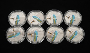 Cook Islands: SILVER PROOFS - EXCALIBUR: Group of eight 2009 "The Knights Of The Round Table" $5 coloured coins, each 25g sterling silver, all in coin capsules. (8).