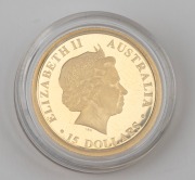 DISCOVER AUSTRALIA: Perth Mint 2011 1/10oz Emu $15 gold proof, "P" mint mark, in coin capsule. - 2