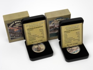 Solomon Islands: FIRST WORLD WAR: Two 2014 silver proofs, both in presentation case with box and CoA, comprising "Embarking for War" and "HMAS Sydney". (2).