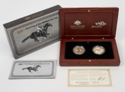 150th MELBOURNE CUP: 2010 RAM selectively gold-plated silver proof two-coin set, limited edition #776/5000, in timber presentation case with box and CoA.