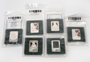 ANDORRA: Group of six 10 Diner rectangular sterling silver coins, all in retail packaging with CoA, comprising 2008 Leonardo da Vinci (coloured x2), 2010 John Paul II, and 2010 Albrecht Durer (coloured x3). (Total: 6).
