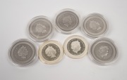 NUIE: TWO DOLLARS - SILVER: Group of seven Niuean 1oz coloured silver coins, comprising 2017 Supermassive Black Hole (x5, all in coin capsules), 2018 Great Fire Of Rome 64AD, and 2018 Great Chicago Fire 1871AD. - 2