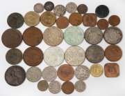 Pre-decimal group comprising 1951/1954/1956 florins, 1942 sixpence, 1942/1948/1951 threepences, three pennies and two half-pennies, together with four 1966 round 50c coins, some other decimal Australian, as well as a quantity of foreign coins; all mixed c