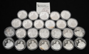 Solomon Islands: SILVER PROOFS - POPE JOHN PAUL II & MOTHER THERESA: Group of twenty-five 2010 "For World Peace" $10 coins, each 20g sterling silver, all in coin capsules, with one CoA. (25).