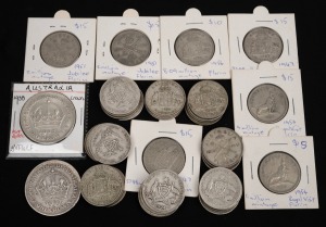 Two Shillings: Group of thirty-eight 1922-63 florins (including some commemoratives), together with two Crowns; mixed condition. (40 items)