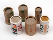 Group of six Royal Australian Mint/Reserve Bank Of Australia coin rolls, comprising 2 x 1981 20c (heads/heads), 1981 5c (heads/tails), 1982 Commonwealth Games 50c (heads/tails), 1988 Bicentenary $1 (heads/heads), and 1988 Bicentenary 50c (heads/tails). (T