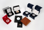 PERTH MINT: Group of six silver coins, mostly proof finish, all in presentation cases, comprising 2000 Millennium coin, 2002 The Queen's Golden Jubilee, 2003 Golden Jubilee Of Coronation, 2003 Golden Pipeline 100th Anniversary, 2008 Discover Australia - D
