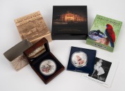 Cook Islands: SILVER COINS: Group of five coins, comprising 2004 Australia's First Steam Train (1oz $1), 2004 Cobb & Co (1oz $1), 2011 Marilyn Monroe (silver-plated $1), 2014 World Of Parrots (20g sterling $5), and 2015 Flinders Street Station (2oz $10 #3