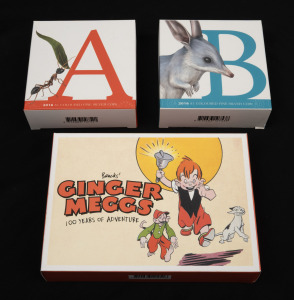 Group of three RAM coloured uncirculated silver coin issues, all in presentation cases with box and CoA, comprising 2016 Alphabet Collection A & B, together with 2021 Ginger Meggs two-coin set. (3 items)