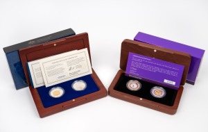 SELECTIVELY GOLD-PLATED SILVER PROOFS: Group of two RAM two-coin sets, both in presentation case with box and CoA, comprising 2006 Royal Collection and 2011 Royal Wedding.