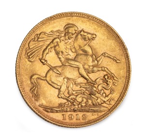 1912 Sovereign, George V, St. George reverse, Perth Mint, EF.