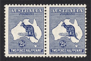 Kangaroos - First Watermark: 2&frac12;d Indigo, horizontal pair, MUH. (2).