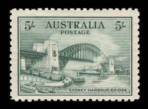 1932 Sydney Harbour Bridge set to 5/- including both 2d printings and the 2d & 3d OS Overprints. (6) all fresh MUH.