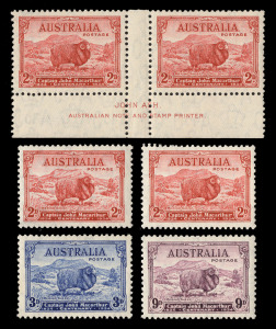 1934 (SG.150-152) John Macarthur set of 4 (incl. both 2d printings) together with a 2d Dark Hills Imprint pair, all fresh MUH. (6).
