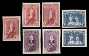1938-49 (SG.176-178a) Robes sets complete on Thick and Thin papers, the latter including the 5/- on tinted stock, (7) all fresh MUH.