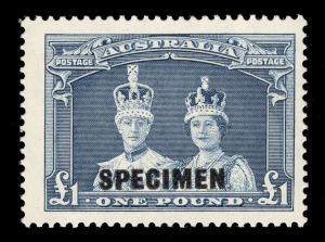 1938 (SG.177s-178s) 10/- & &pound;1 Robes overprinted SPECIMEN, the 10/- unmounted; the &pound;1 very lightly mounted. (2).