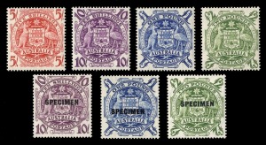 1949-50 (SG.224a-d) 5/- - &pound;2 Coat of Arms set, together with the set of 3 overprinted SPECIMEN, (7) all MUH.