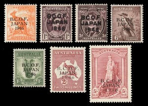 BCOF Japan: 1946 (SG.J1-7) &frac12;d - 5/- (Thick paper) set, fresh MUH. (7).