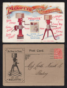 POSTCARDS: MELOTTE CREAM SEPARATORS: Two different illustrated postcards for The Australasian Implement Co., Adelaide, both FU in 1909, one with private perfin "AI CO" 1d. (2).
