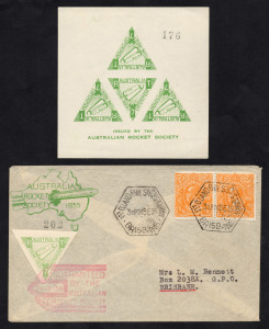 Aerophilately & Flight Covers - Rocket Mail: 24 Sept. 1936 (AAMC.R7, 7b) Enoggera Rifle Range flown cover with green triangular vignette, accompanied by a complete sheetlet of 4 of the vignettes MUH. (2 items). Both very fresh.