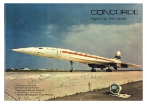 Aerophilately & Flight Covers: BRITISH AIRWAYS "CONCORDE" FIRST INTERNATIONAL FLIGHT: A souvenir photographic booklet "CONCORDE flight into the future" carried on board the flight from Sydney to Melbourne (AAMC.1761) and signed by Captain Brian Trubshaw a