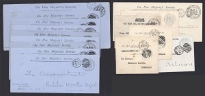VICTORIA - FRANKS: A collection of OHMS Envelopes and Postal Cards with a range of Franks incl. CHIEF SECRETARY, MIN. OF JUSTICE, MIN. OF LANDS AND SURVEY (Botanic & Domain Gardens), MIN. OF PUBLIC INSTRUCTION, DEP'T OF PUBLIC WORKS, MIN. OF RAILWAYS, SOL