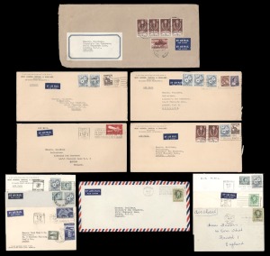 Postal History: FOREIGN AIRMAIL COVERS AT THE 2/3 RATE: 1958 covers to England at the 2/3 rate (8), the 4/6 double-rate (2), the 6/9 triple-rate (1) and the 9/- quadruple-rate (1). Mixed adhesives; a useful group. (Total: 12 covers).
