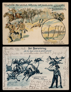 POSTCARDS: BOER WAR PROPAGANDA: A fascinating collection of original pictorial postcards, most mocking the "other" side, with a good representation of German, French, Dutch, Flemish, and English types. (30+).