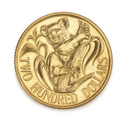 TWO HUNDRED DOLLARS, 1980 $200 gold Koala, uncirculated in blue plastic folder of issue.