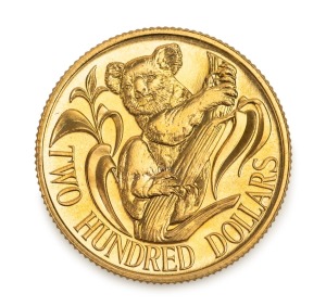 TWO HUNDRED DOLLARS, 1985 $200 gold Koala, uncirculated.