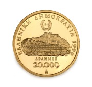 GREECE: 1996 20,000 drachmes gold Proof (16.97g), produced for the IOC Centennial 1896-1996 Series - featuring Ancient javelin throwers and the track field.