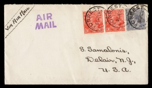 Aerophilately & Flight Covers: 4 June 1929 (AAMC.137a) A cover endorsed "AIR MAIL" carried on the first flight by W.A. Airways from FORREST W.A. to Adelaide by air; by rail to Sydney; by ship to the USA and then by rail to DELAIR, NEW JERSEY, with the Aus