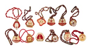 SOUTH MELBOURNE CRICKET CLUB: Membership fobs for 1959-60, 1960-61, 1963-64, 1964-65 (3), 1970-71, 1971-72, 1973-74, 1974-75, 1977-78, and 1980-81. (12 items)