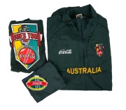 ASHES TOUR 1997: Australian team-issued long-sleeve training shirt, together with raincoat, both with appropriate Coca-Cola branding.