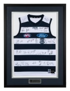 GEELONG: 2017 signed team guernsey with certificate of authenticity, attractively framed and glazed, 104 x 77.5cm overall.