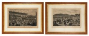 CARL KAHLER pair of antique horse racing lithographs, both attractively housed in period oak frame with gilt slip and glass, 19th century,, I.) "The Lawn at Flemington on Melbourne Cup Day", II.) "The Betting Ring at Flemington", 94 x 120cm each overall.