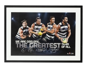 GEELONG: A collection of ten attractively framed and glazed displays, featuring Gary Ablett Sr. and Jr., Jimmy Bartell, Paul Chapman, Joel Selwood, Patrick Dangerfield, and others; the largest 58.5 x 109.5cm overall. (10 items)