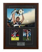 GEELONG: A collection of ten attractively framed and glazed displays, featuring Gary Ablett Sr. and Jr., Jimmy Bartell, Paul Chapman, Joel Selwood, Patrick Dangerfield, and others; the largest 58.5 x 109.5cm overall. (10 items) - 4
